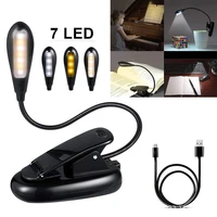7 led portable travel book reading light lamp usb rechargeable led clip booklight with 3 level warmcool white brightness