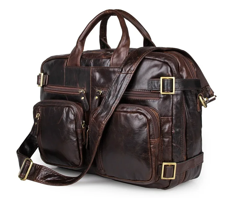 

Men's Briefcase Tote Handbag Genuine Leather 15" Travel Laptop Business Large Capacity Douments Shoulder Briefcases Bags Male