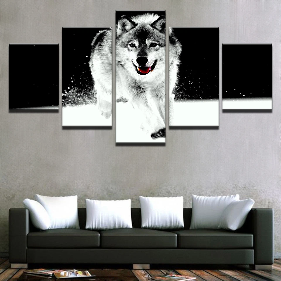 Artryst холст HD печать плакатов домашний Wall Art 5 шт. лиса в снегу Картинки черно белые