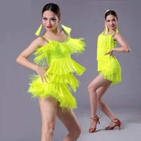 new girls adult latin dance dress tassel fringe salsa tango modern ballroom dance wear black performance competition costumes