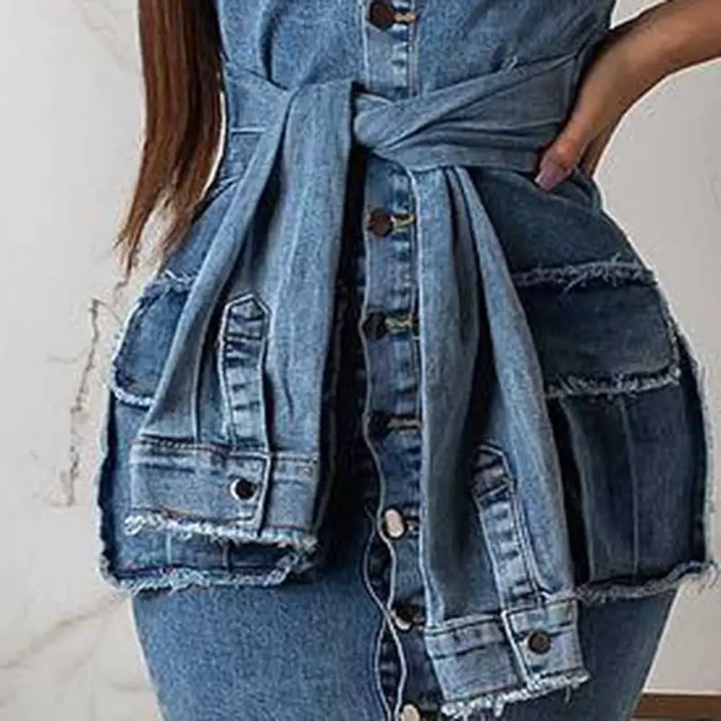 Летний сексуальный клуб панк без бретелек винтажный джинсовый синий женский