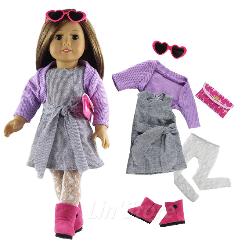 6 PCS outfit A06 Новинка, 1 комплект, Одежда для куклы+ очки+ сапоги+ колготки+ сумка для 1", американская кукла, много стилей на выбор - Цвет: 6 PCS outfit A06
