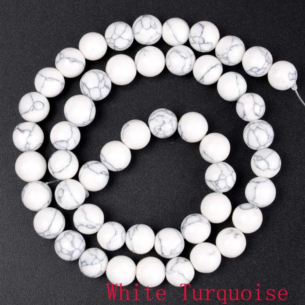 White Turquoise Натуральные круглые бусины, черные, сумасшедшие Агаты, лабрадорит, бирюза, содалит, камни, бусины для изготовления ювелирных изделий - Цвет: White Turquoise