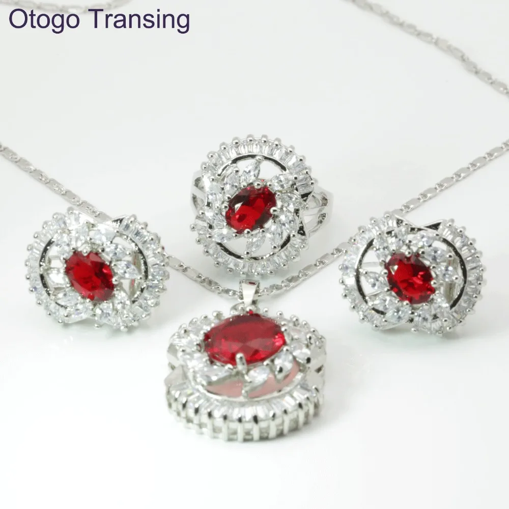 Otogo Новый Желтый Цвет Красный Циркон Свадебные с ожерелья/серьги/Кольцо