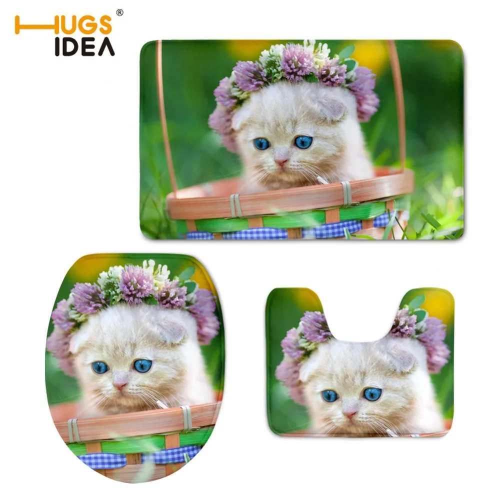 

HUGSIDEA Милые 3D Животные Кошки 3 шт. искусственная Обложка ванная комната крышка мягкая накладка чехол для дома унитаз Нескользящие ковры Ковр...