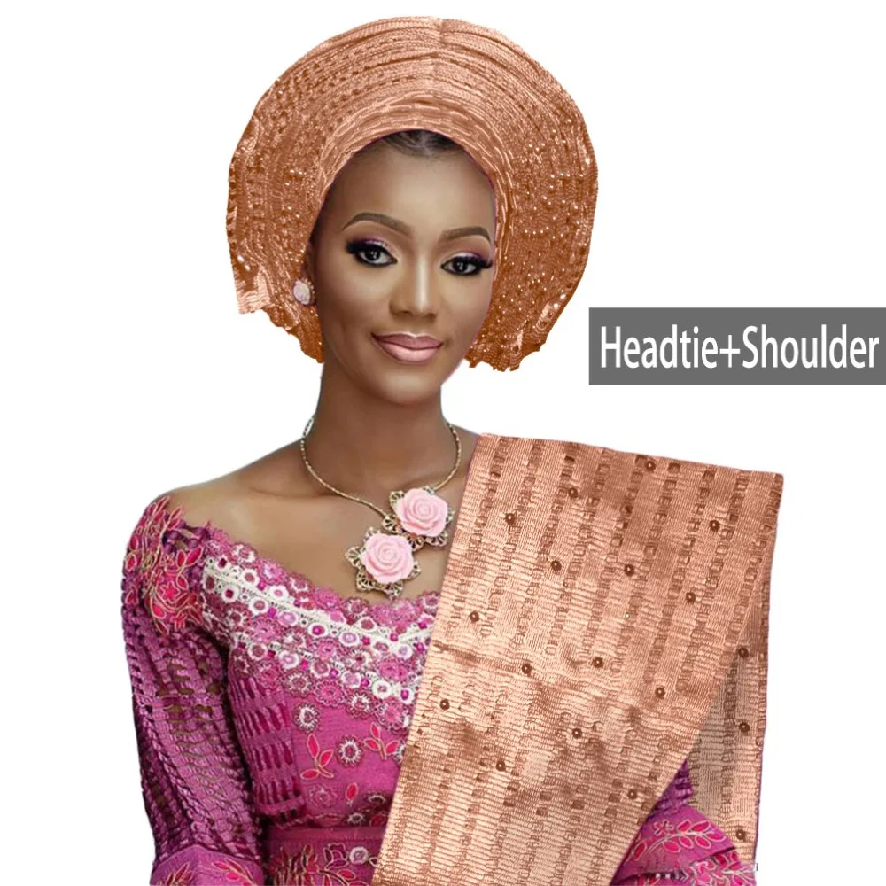 Хороший нигерийский головной убор gele aso oke свадебное платье с бисером вечерние