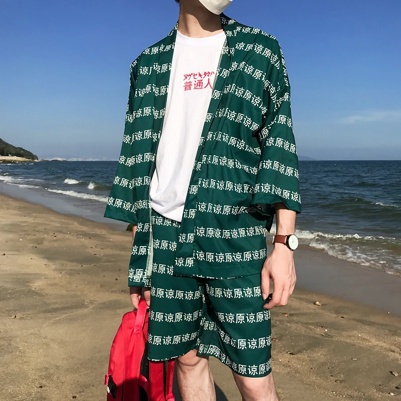 Мужская куртка кимоно с принтом в виде китайских букв летняя коллекция 2018 тонкая