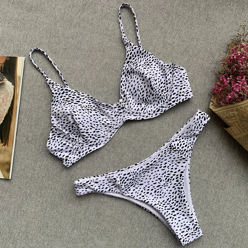 Polka Dot Bikini 2021 Underwire Bra Swimsuit Woman Bandeau Swimwear Female Sexy Set Push Up Brazilian Bathing Suit Swim | Женская одежда