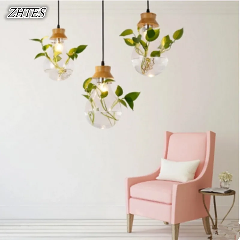Пасторальный дизайн стеклянная Подвесная лампа в форме растения современный