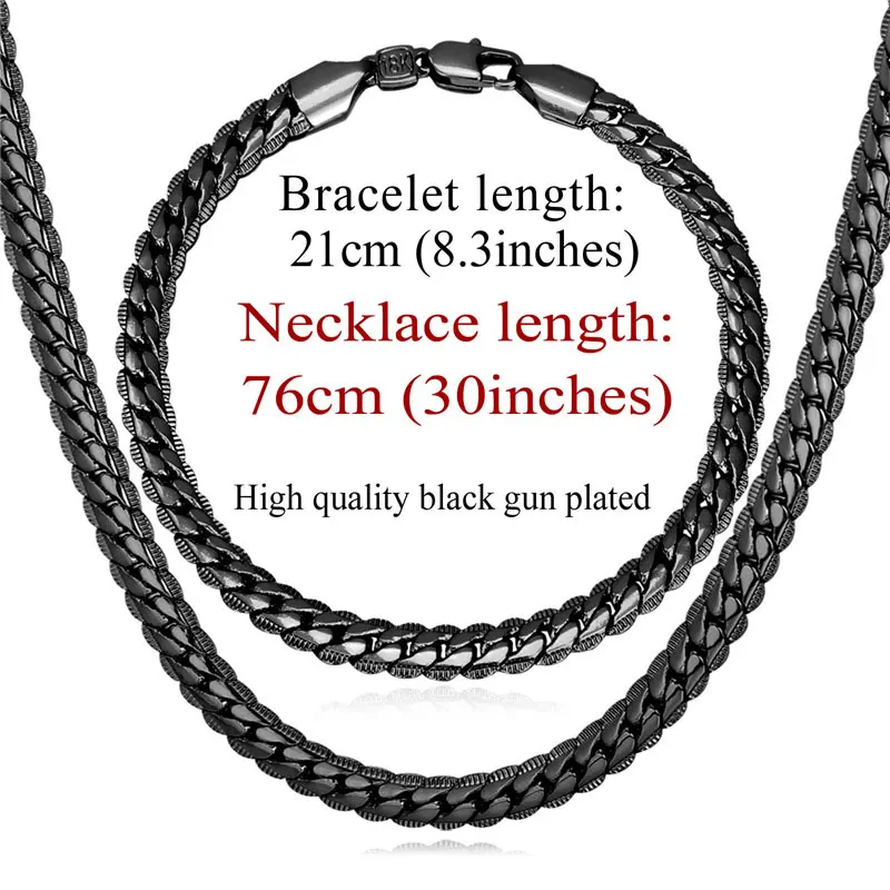 76CM Necklace Set U7 черный браслет и ожерелье набор для мужчин/женщин розничная/ цепи модные ювелирные наборы панк S1002 - Окраска металла: 76CM Necklace Set