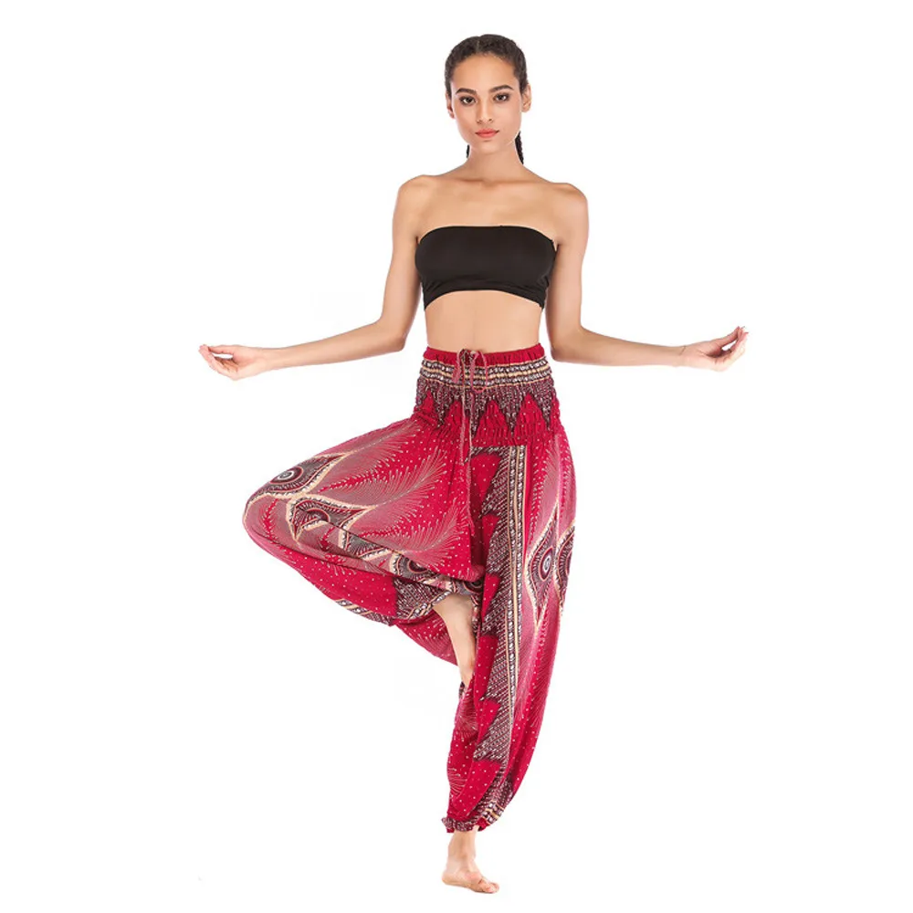 Wine Мужские и женские тайские шаровары Boho Festival Hippy Smock с высокой талией для йоги брюки женские модные однотонные с высокой талией Mulheres# J4 - Цвет: Wine