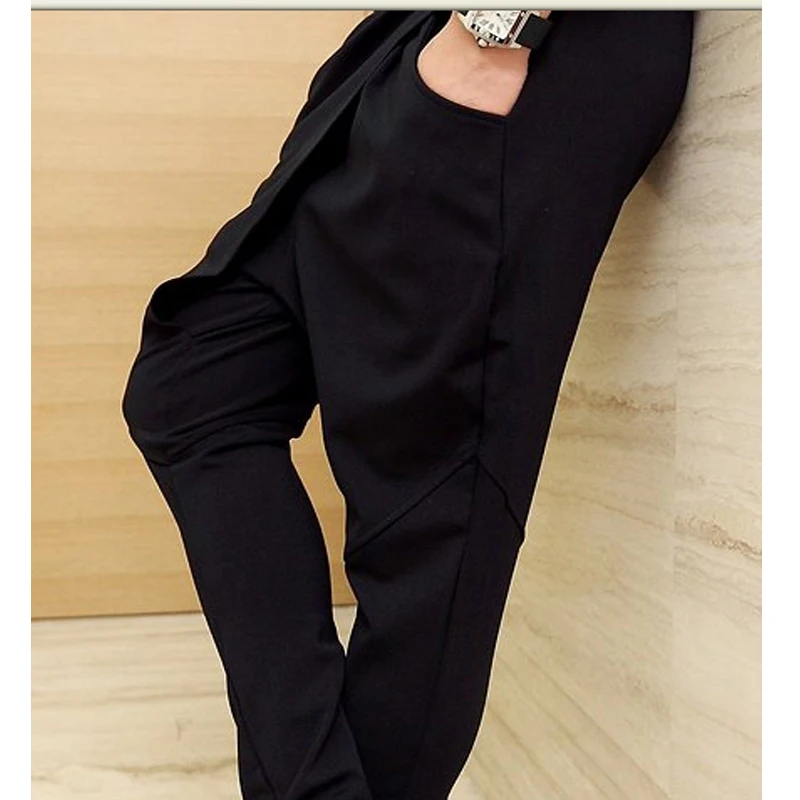 Мужские брюки султанки азиатского размера однотонные черные спортивные со