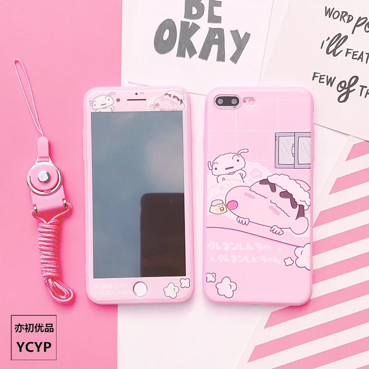 For iphone XS Crayon Shin Chan Case +Tempered Glass Screen film Pink Sailor Moon case for X 6 6S plus 7 7plus 8 8plus |