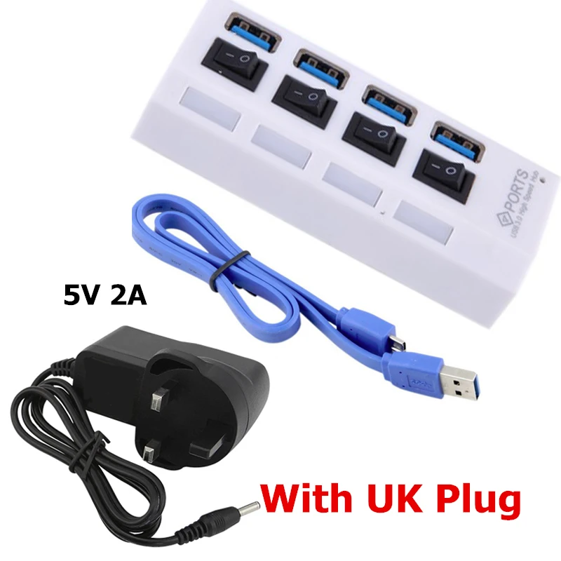 White and UK Adapter Высокоскоростной 4 порта USB 3,0 концентратор USB3.0 концентратор портативный OTG концентратор USB разветвитель для Apple Macbook Air ноутбук ПК планшет аксессуары - Цвет: White and UK Adapter