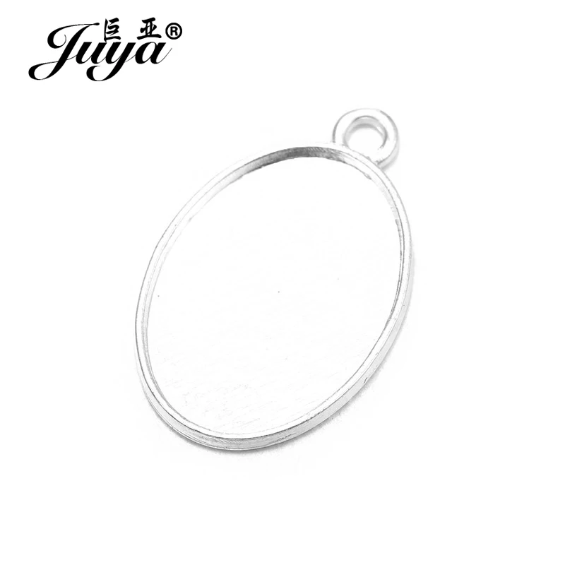 Silver JUYA 10 шт./партия 18x25 мм DIY аксессуары для ювелирных изделий Овальные Кабошон Камея лотки ободок подходит 18x25 мм Стеклянные Подвески ожерелье - Цвет: Silver