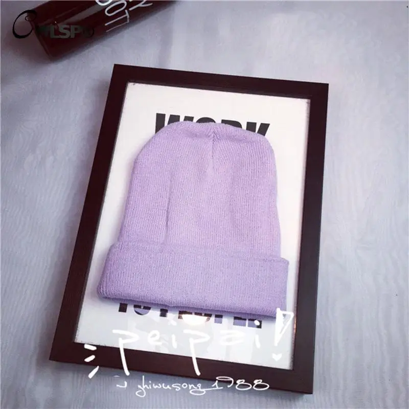 Light Purple CWLSP, осень и зима, новинка, женские вязаные шапочки, 15 цветов,,, горячая Распродажа, модные уличные ветрозащитные удобные эластичные шапки и шапки - Цвет: Light Purple