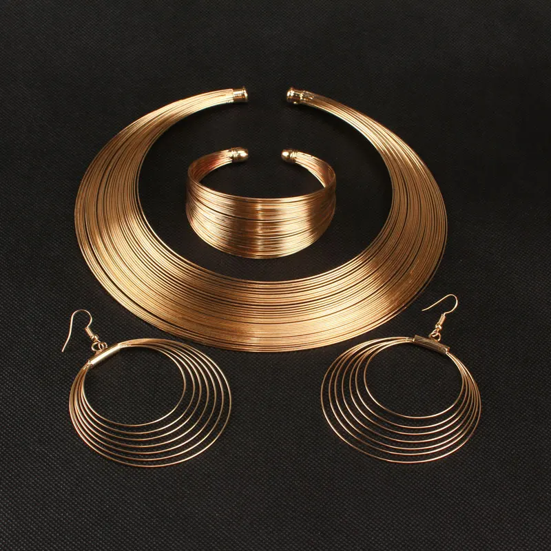 Панк Стиль Полые косы золото/серебро Цвет многослойное Широкое Ожерелье Серьги