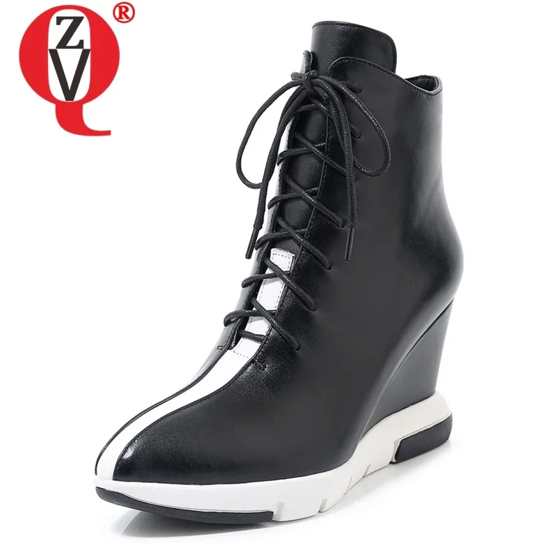 

ZVQ Woman Shoes 2023 Winter New Concise High Quality Genuine Leather Ankle Boots Outside cross-tied Zip Super High Heels Shoes
