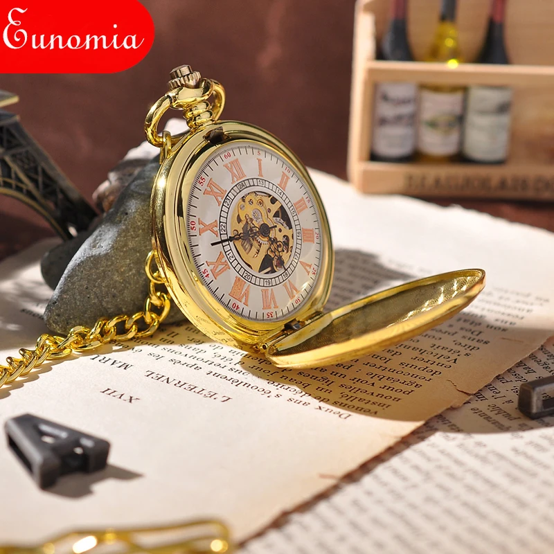 Gold Shield Pendant Full Hunter Retro Pocket Watch With Key Chain Brand Military Mechanical Hand Winding Vintage Analog | Наручные часы