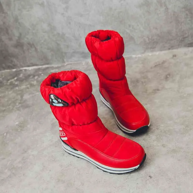 

MVVJKE 2017 New Arrival Women Boots Shoes black red Autumn Mid-Calf Riding Boots Winter Waterproof Keep Warm Snow Boots