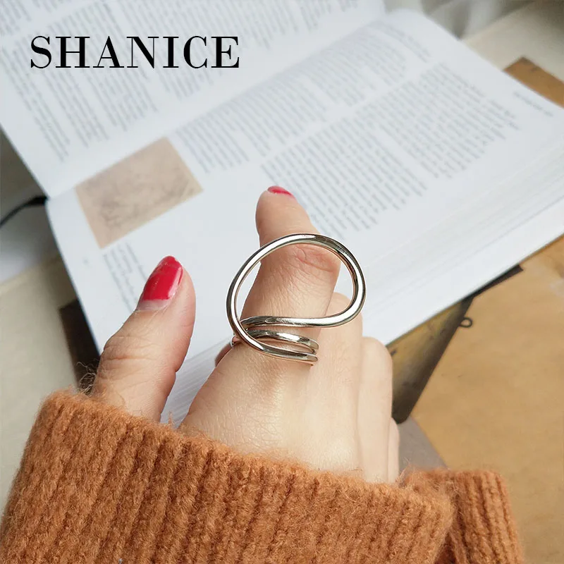Shanice S925 Серебряное кольцо Золотое многомерное витое геометрическое Открытое