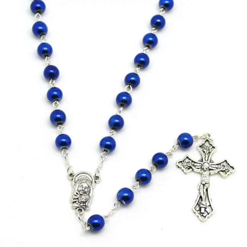 Модные синие круглые бусины из гематита католические четки высокое качество