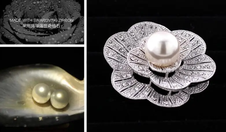 Clear Rhinestone Crystal Diamante &amp Ivory Pearl Center Flower Bouquet Pin Brooch | Украшения и аксессуары