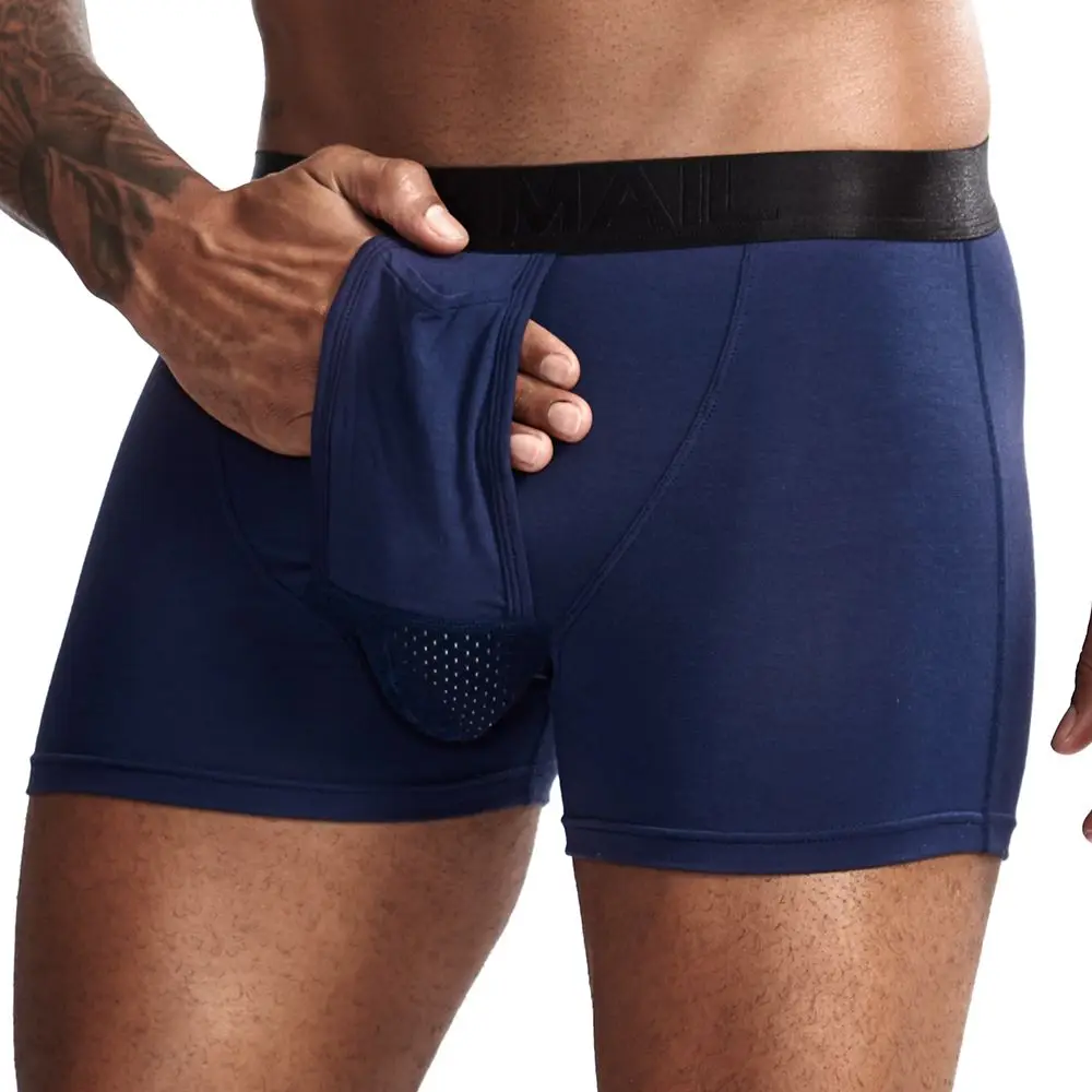 JOCKMAIL, боксеры, мужское нижнее белье, мешочек для пениса, тоннель, отверстие, Мошонка, капсула, функция для здоровья молодежи, сеульские выпуклые разделительные боксеры - Цвет: Тёмно-синий