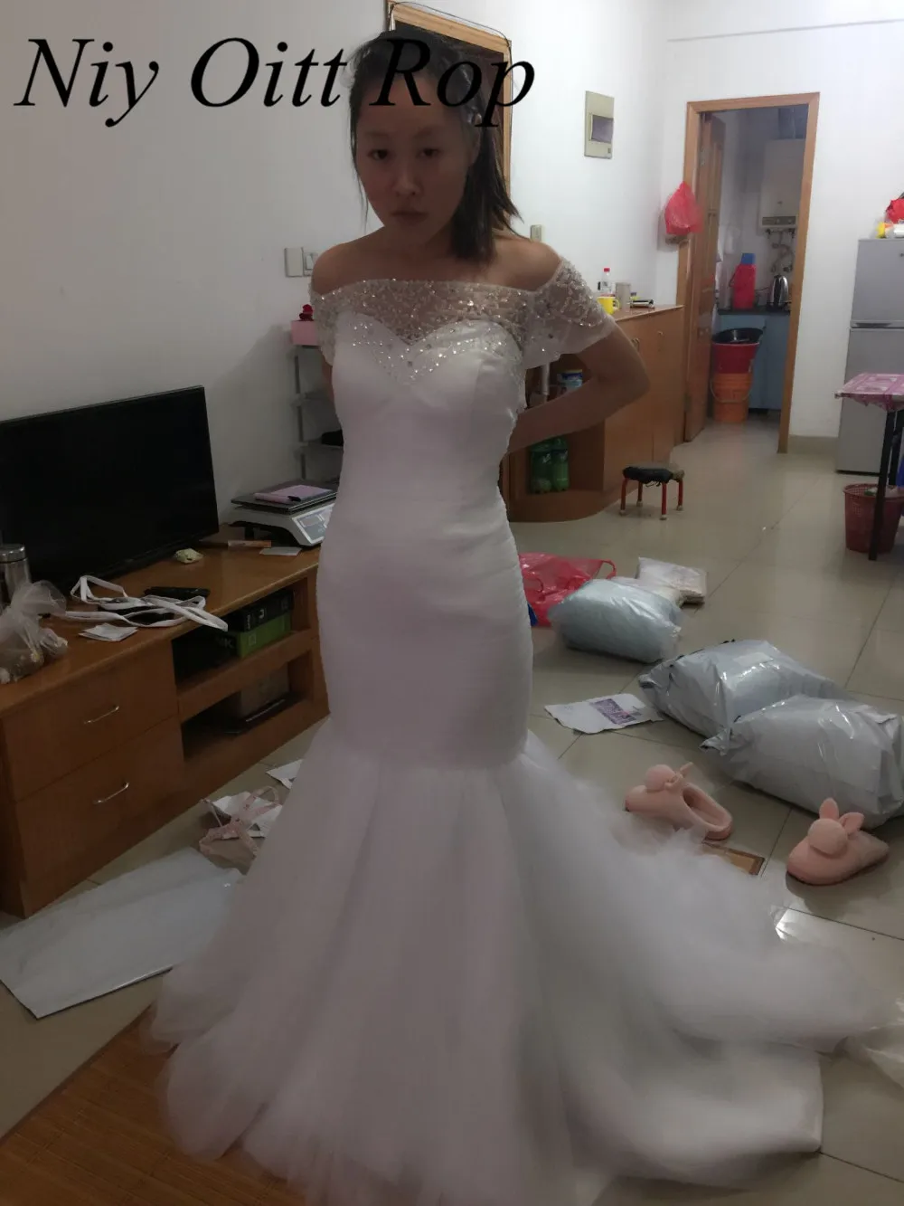 Vestidos De Novia Русалка торжественные платья бисером и блестками с плеча свадебные Robe
