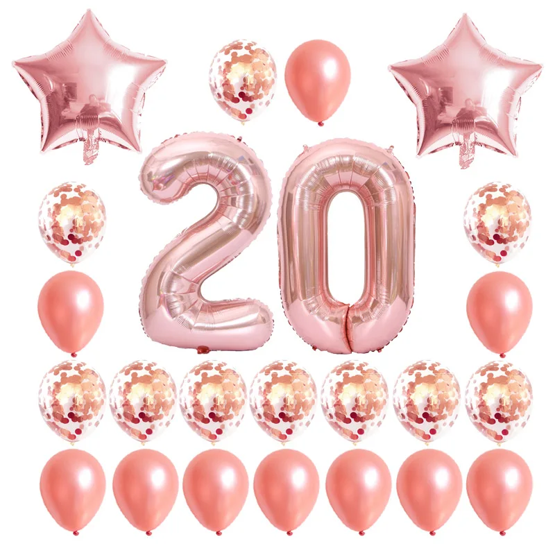 Number 20 year old 24 шт./компл. 16 21 30 40 50 60th с днем рождения звезда розового золота конфетти 40 дюймов количество Фольга шар Декор для вечеринки в честь Дня рождения поставки - Цвет: Number 20 year old