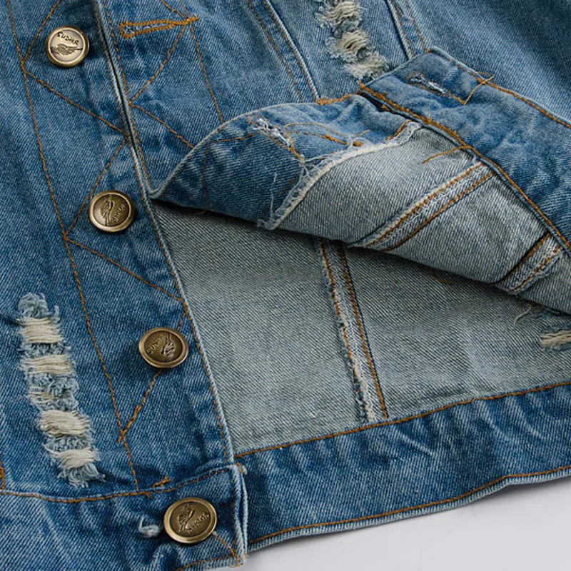 Жилет мужской джинсовый приталенный потертый винтажная потертая Потертая