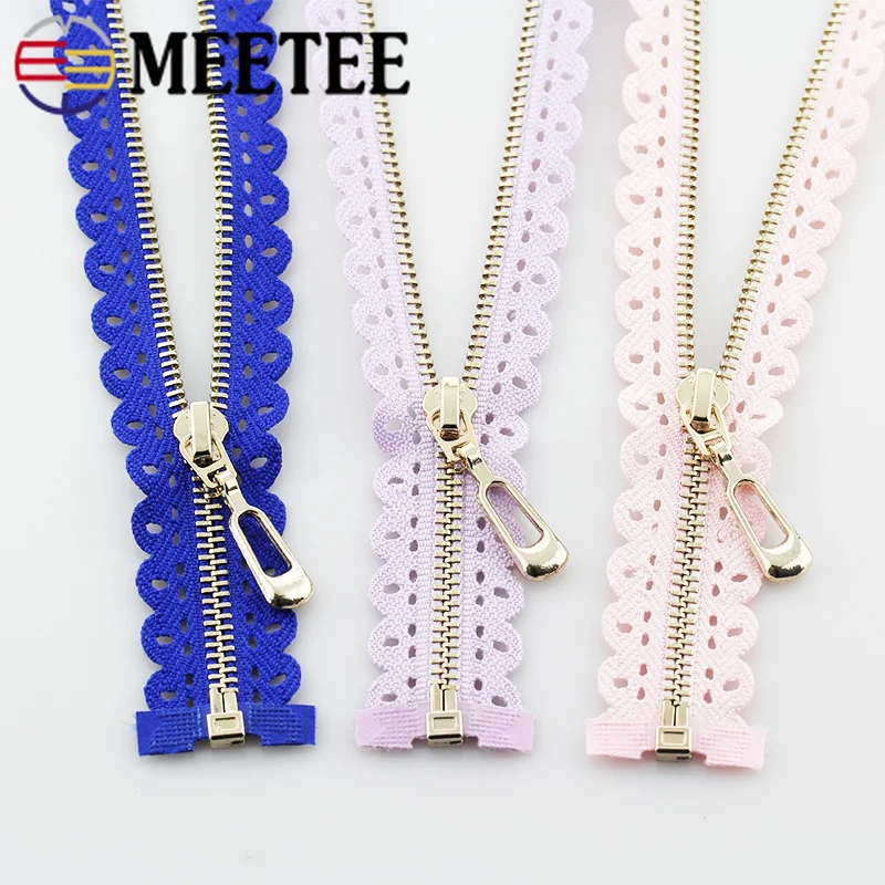 Meetee/2 шт. 3 #50/60 см металлическая молния кружевная ткань золотые зубы открытая