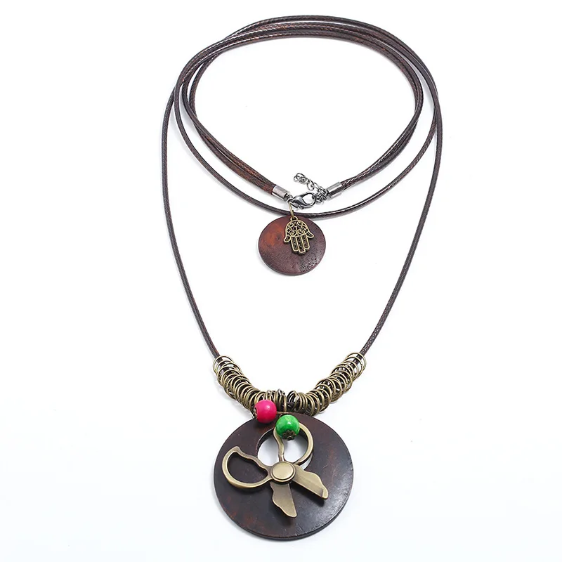 Scissors Hamsa Long Fashion Round Wood Vintage Alloy Charms Pendant Leather Necklace Women Men Sweater Chain Jewelry | Украшения и