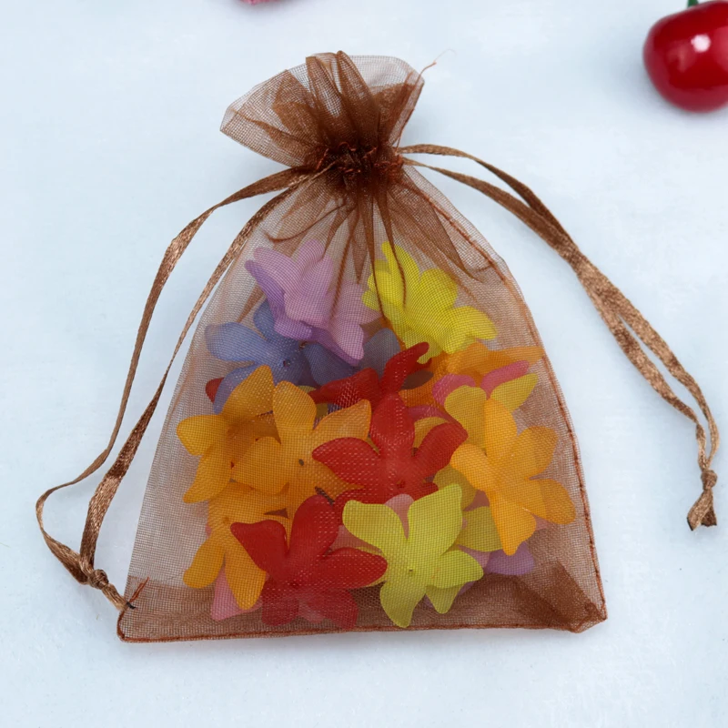 

Free Shipping 500pcs Coffee Organza Bags 11x16cm Jewelry Candy Gifts Packaging Bags Wedding Favors Organza Gift Bag & Pouches