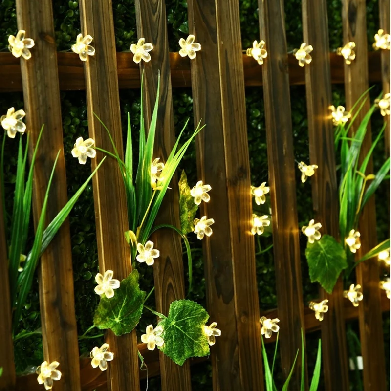 Водонепроницаемые наружные солнечные гирлянды 7M 50LED-светодиодные феерические огни в форме персикового цветка для декорирования сада.