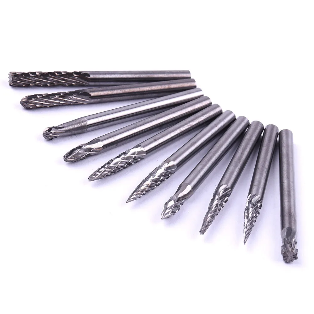 10 шт./компл. 1/8 ''вольфрамовый Карбид резак роторные Заусенцы Набор Dremel