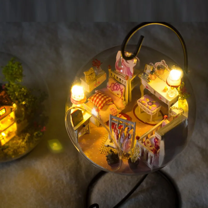 Iie создания DIY Кукольный дом мини Стекло мяч Конструкторы деревянный миниатюрный кукольный домик игрушка подарок лес вилла Миниатюрный
