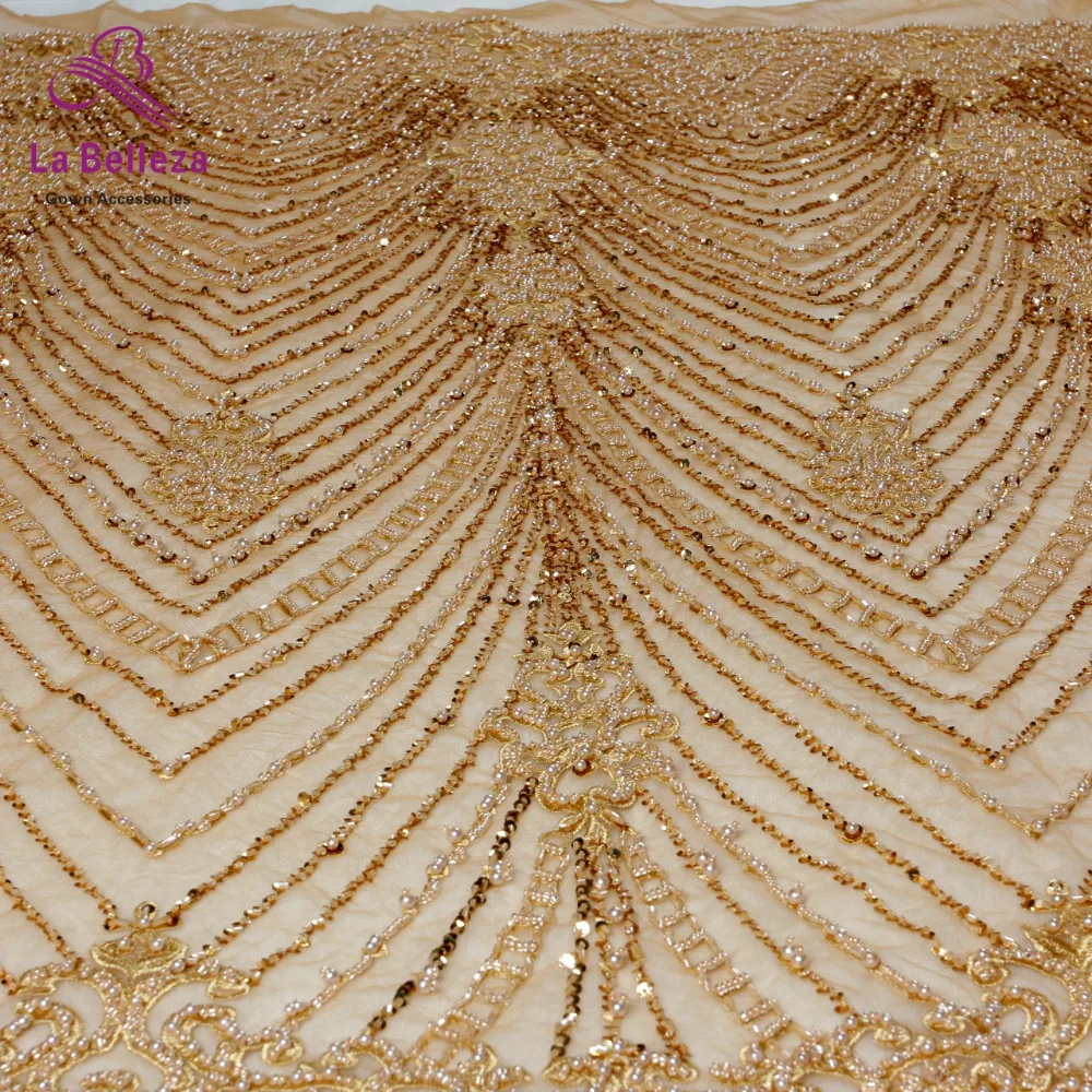 Новая мода стиль off white/wine/gold тяжелые бусы ручной работы на сетке Вышитые свадебное платье/вечернее платье кружевная ткань 1 ярд