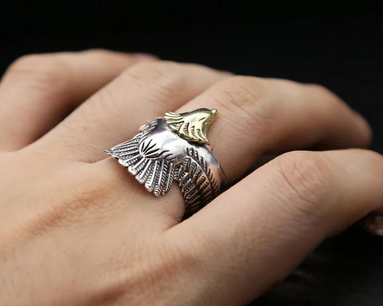 Vintage Indian Style Eagle Cuff Ring Men 100% Solid 925 Sterling Silver Designer Jewelry Free Gift Box Top Quality 10.7g | Украшения и