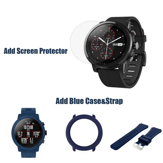 add blue case strap Смарт-часы Huami Amazfit Stratos 2, спортивные, gps, водонепроницаемые, 2.5D, gps, напоминание о звонках, фитнес-трекер, умные часы, браслет на запястье - Цвет: add blue case strap