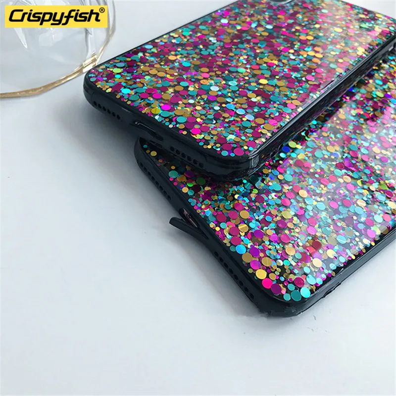 crispyfish glitter rainbow soft tpu silicone phone case for iphone 6 6s 7 8 plus 11 pro shiny cases for iphone x xr xs max cover free global shipping