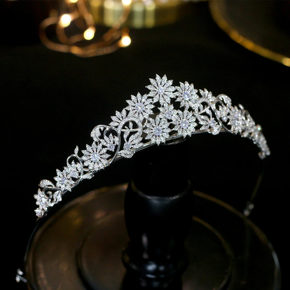 Asnora New European Wedding 3a Zircon Flower Hair Accessories Bride CZ Crown with Electroplating | Украшения и аксессуары