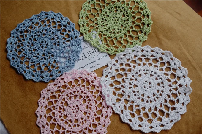 12 шт./лот ручная работа вязание крючком Doily Кружевная салфетка Cupmat красочные Doilies 5