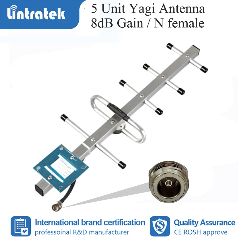 Lintratek 8 дБ усиление 5 единиц Yagi антенна GSM CDMA наружная N женский для сотового