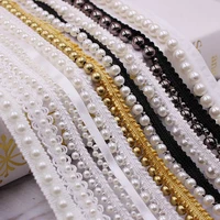 1 yard white black gold pearl lace trim crease mesh ribbon lace fabric collar dress sewing garment headdress materials 3468mm