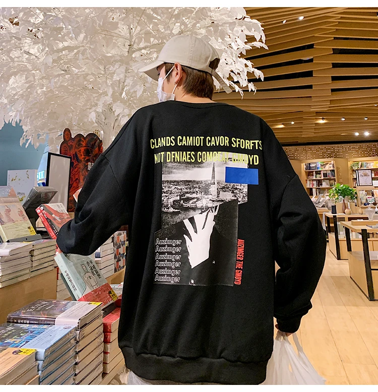 LAPPSTER Harajuku Черная Толстовка для мужчин Весенняя Мужская s Японская уличная толстовка мужская хип хоп с круглым вырезом винтажная толстовка плюс размер