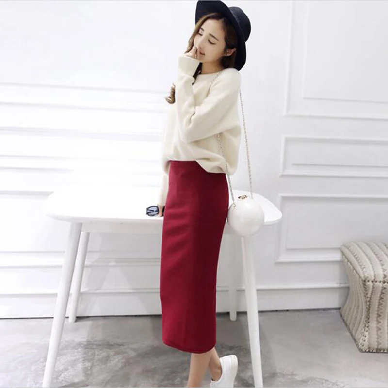 Женская облегающая юбка-карандаш с разрезом на осень-зиму | одежда