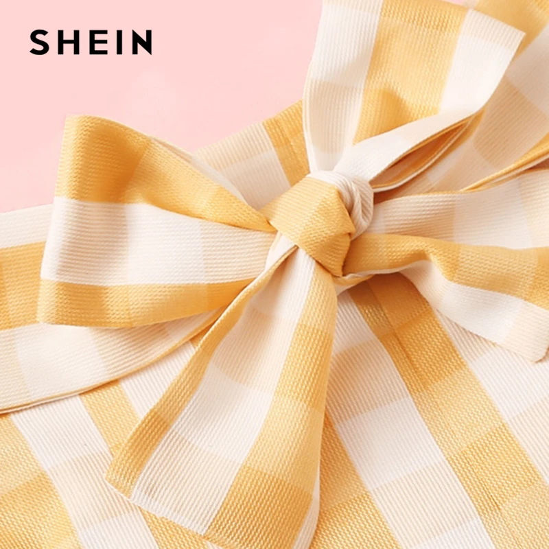 SHEIN/Детская футболка с пуговицами спереди в рубчик и шорты в мелкую клетку с поясом милый комплект г. Летняя повседневная одежда с короткими рукавами и широкими штанинами