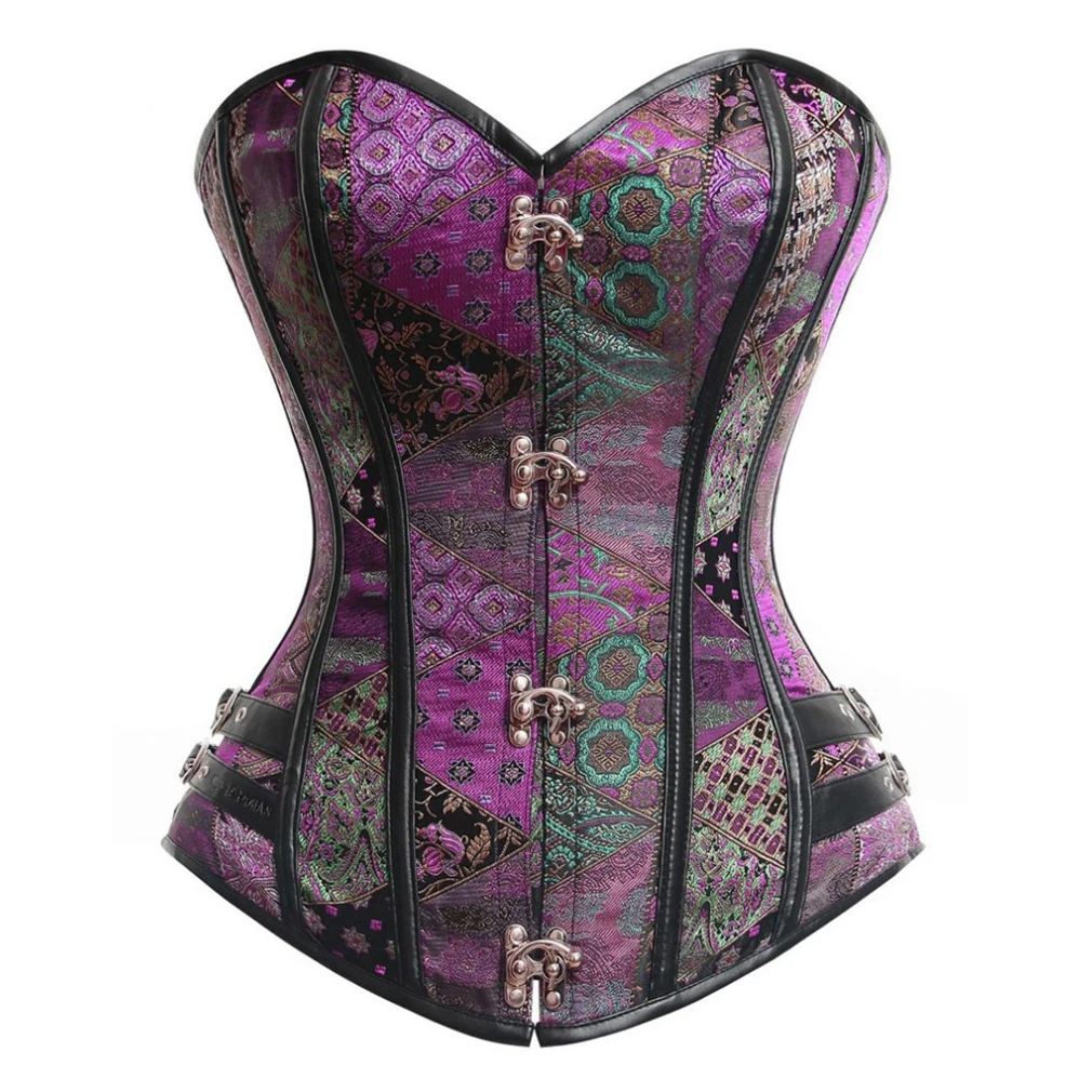 Корсет в стиле стимпанк большие размеры винтажный корсет из парчи стальной с