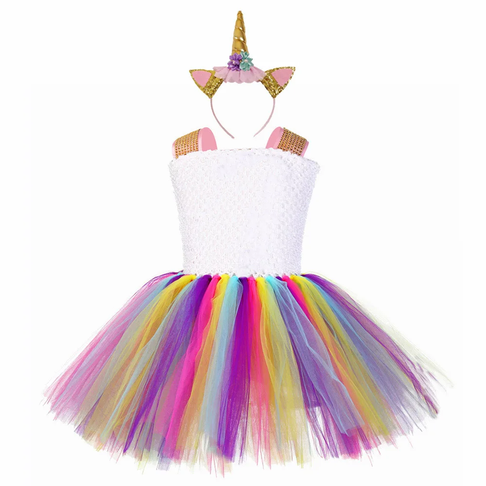 

Rainbow Nylon Tulle Tutu Lol Unicorn Surprise Dolls Girls Pattern Dress for Girls Pony Unicorn Fairy Costume Ball Gown Children